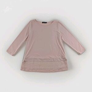 Ivanka Trump Womens Blush Pink 3/4 Sleeve Sheer Hem Tunic Top Size M